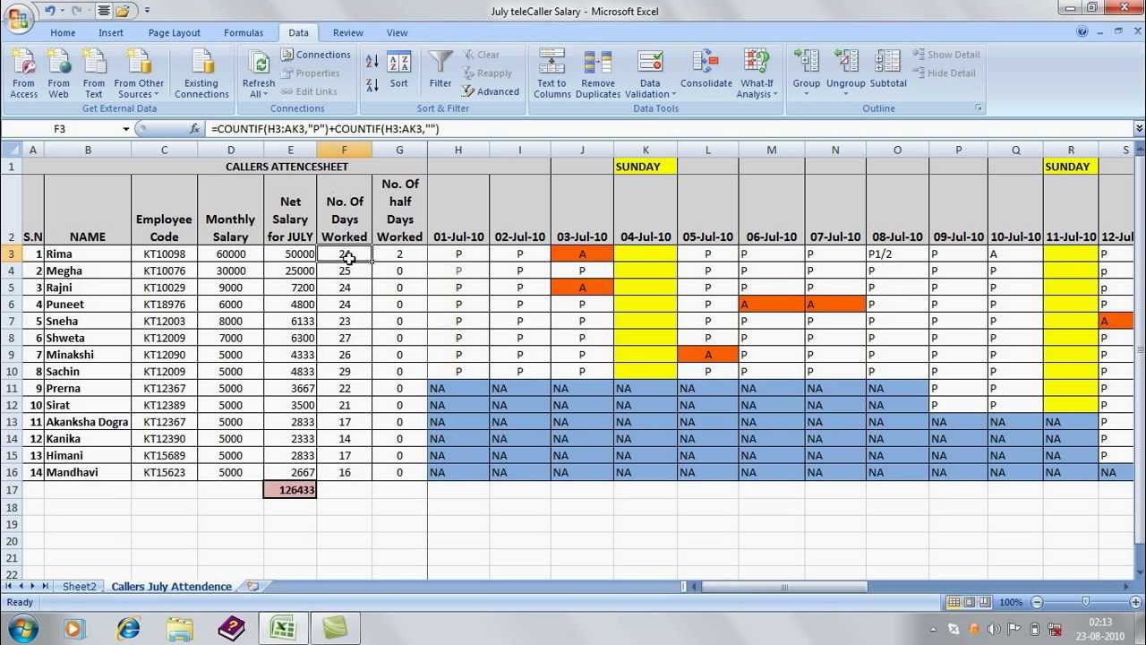 prepare ms excel sheets attendance sheets by naveedmughal598